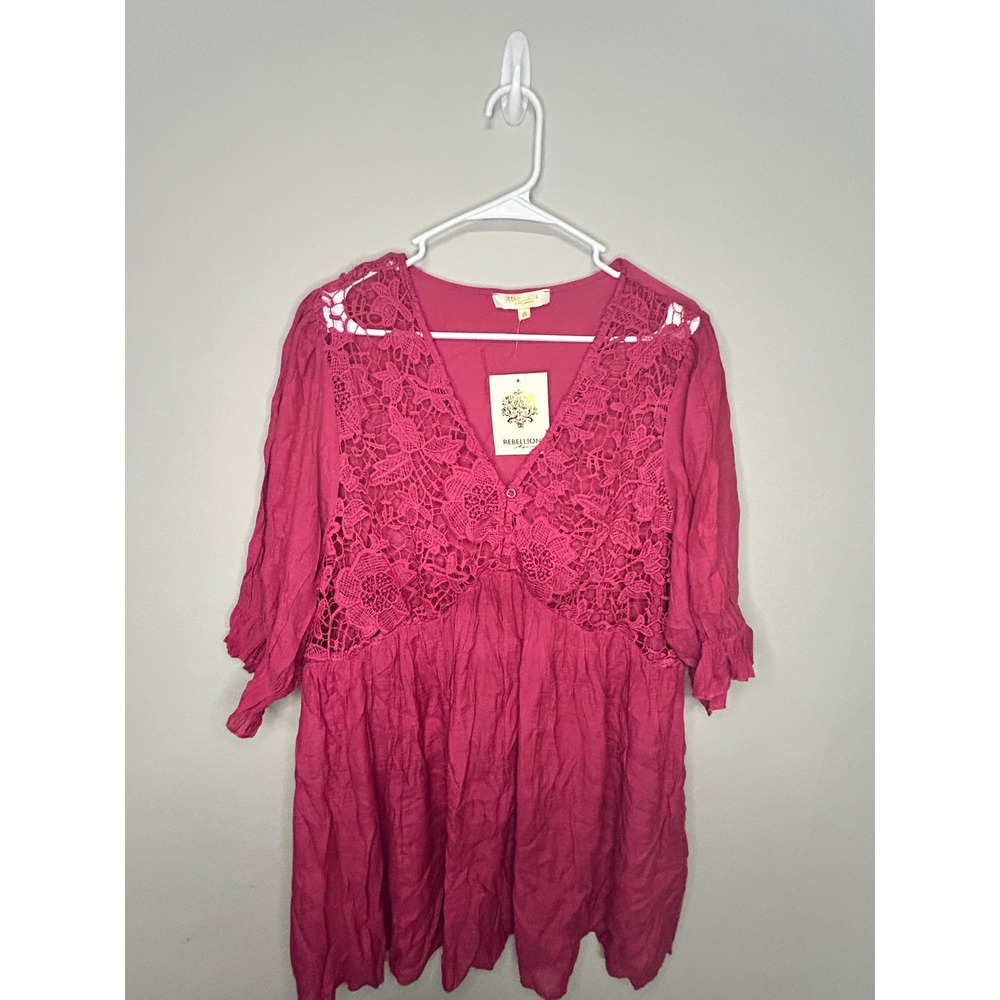 NWT Rebellion Again Pink Crochet Lace Boho Tunic Top Size 2X Cover Up